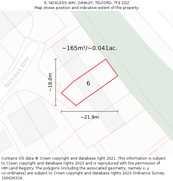 6, NICKLESS WAY, DAWLEY, TELFORD, TF4 2QZ: Plot and title map