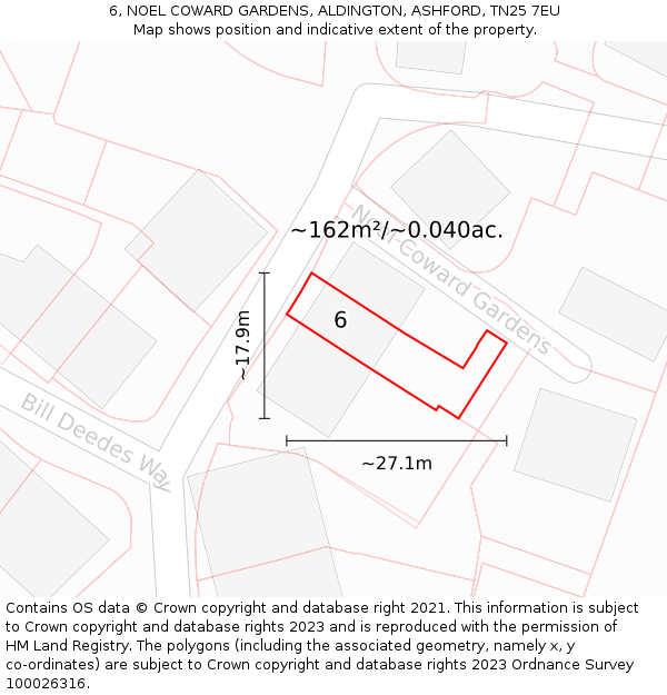 6, NOEL COWARD GARDENS, ALDINGTON, ASHFORD, TN25 7EU: Plot and title map