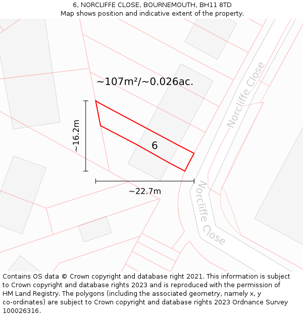 6, NORCLIFFE CLOSE, BOURNEMOUTH, BH11 8TD: Plot and title map