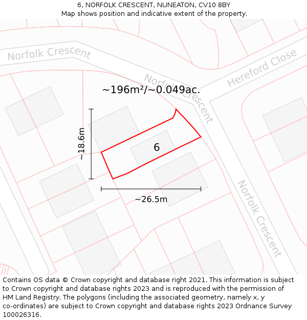 6, NORFOLK CRESCENT, NUNEATON, CV10 8BY: Plot and title map