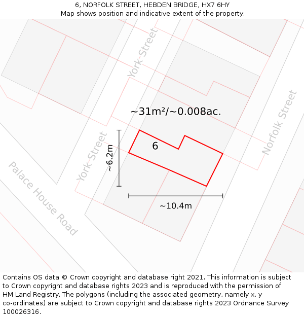 6, NORFOLK STREET, HEBDEN BRIDGE, HX7 6HY: Plot and title map