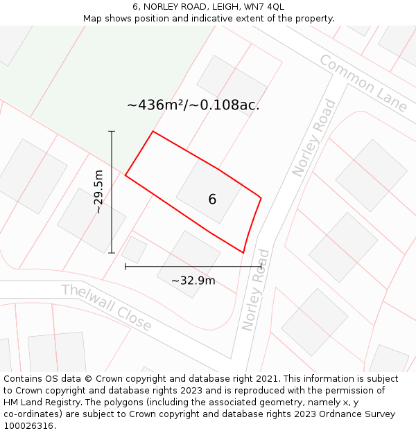 6, NORLEY ROAD, LEIGH, WN7 4QL: Plot and title map