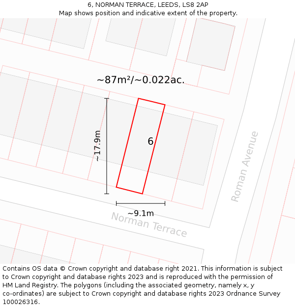 6, NORMAN TERRACE, LEEDS, LS8 2AP: Plot and title map