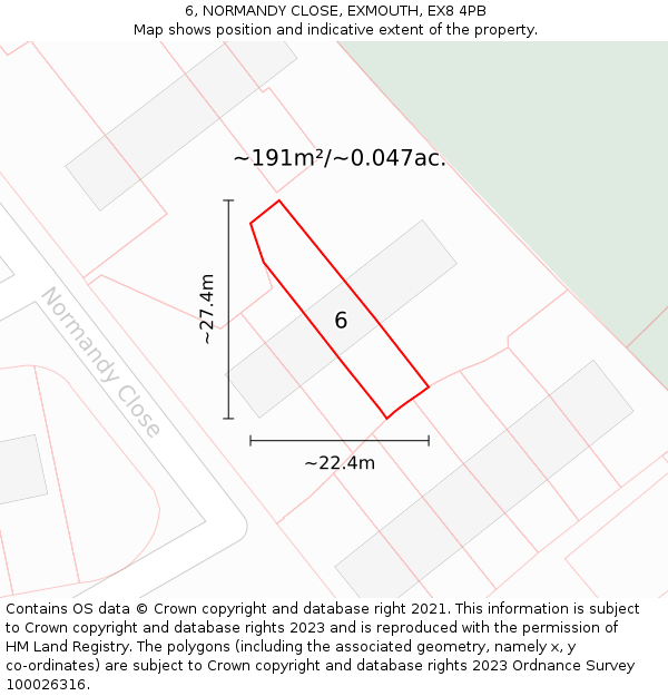 6, NORMANDY CLOSE, EXMOUTH, EX8 4PB: Plot and title map