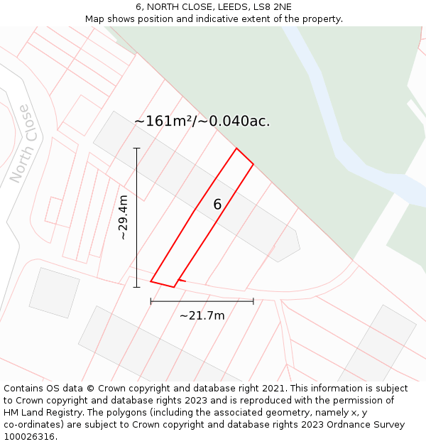 6, NORTH CLOSE, LEEDS, LS8 2NE: Plot and title map