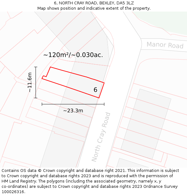 6, NORTH CRAY ROAD, BEXLEY, DA5 3LZ: Plot and title map