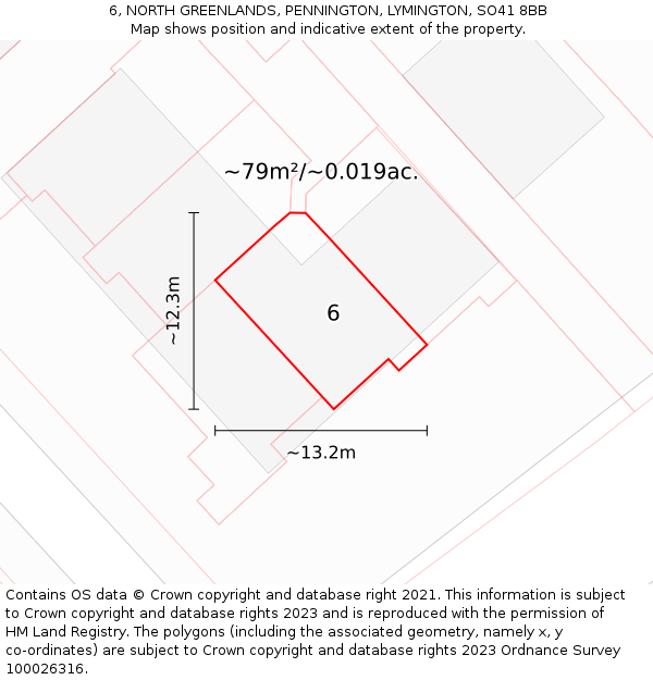 6, NORTH GREENLANDS, PENNINGTON, LYMINGTON, SO41 8BB: Plot and title map