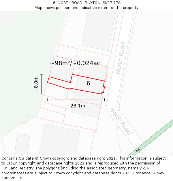 6, NORTH ROAD, BUXTON, SK17 7EA: Plot and title map