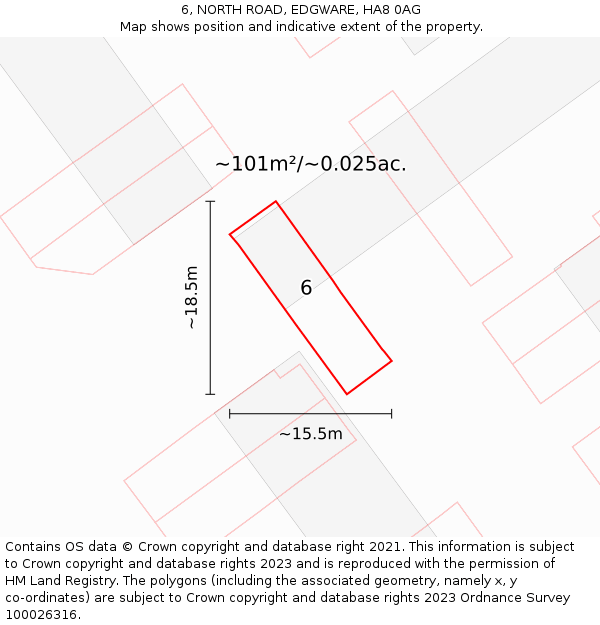 6, NORTH ROAD, EDGWARE, HA8 0AG: Plot and title map