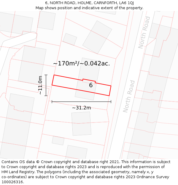 6, NORTH ROAD, HOLME, CARNFORTH, LA6 1QJ: Plot and title map