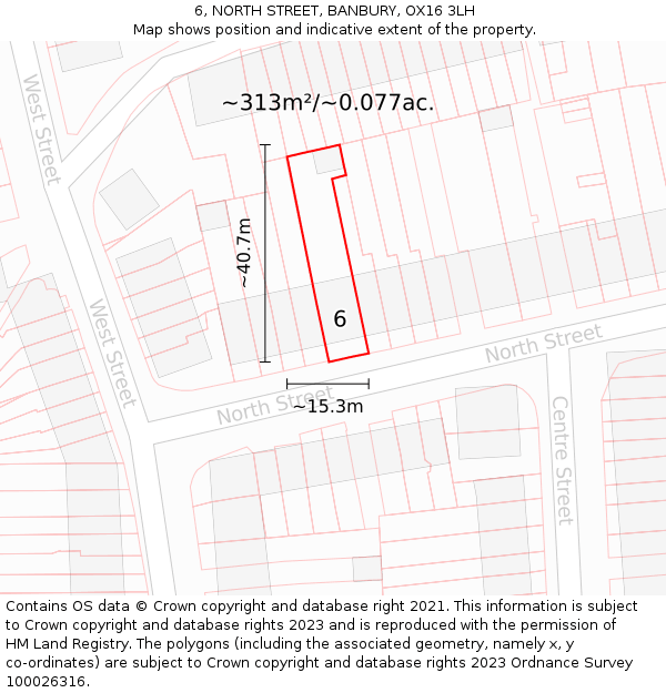 6, NORTH STREET, BANBURY, OX16 3LH: Plot and title map