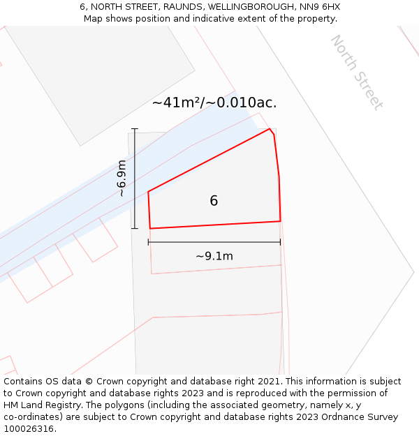 6, NORTH STREET, RAUNDS, WELLINGBOROUGH, NN9 6HX: Plot and title map