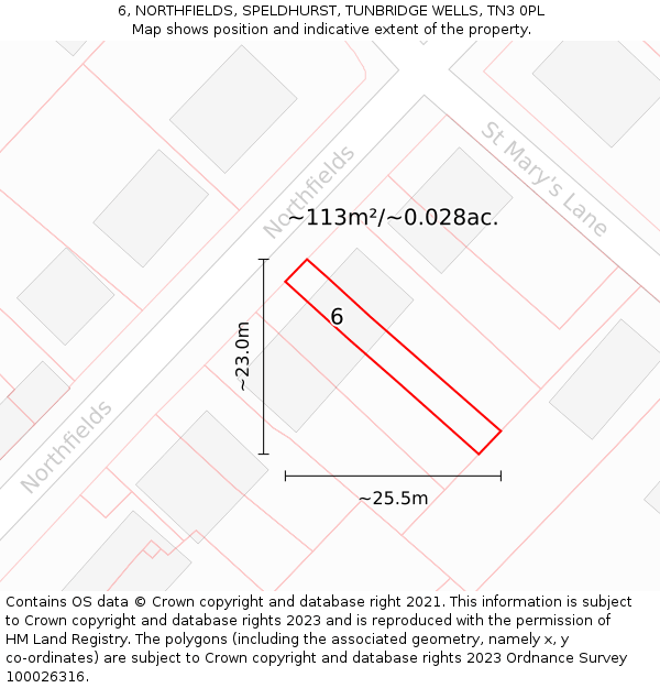 6, NORTHFIELDS, SPELDHURST, TUNBRIDGE WELLS, TN3 0PL: Plot and title map