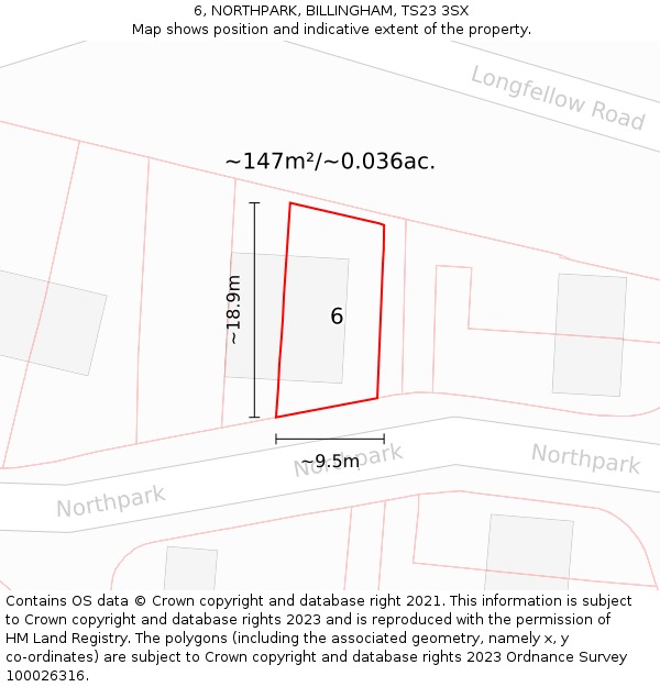 6, NORTHPARK, BILLINGHAM, TS23 3SX: Plot and title map