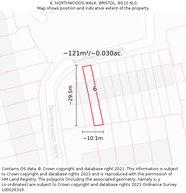 6, NORTHWOODS WALK, BRISTOL, BS10 6LS: Plot and title map