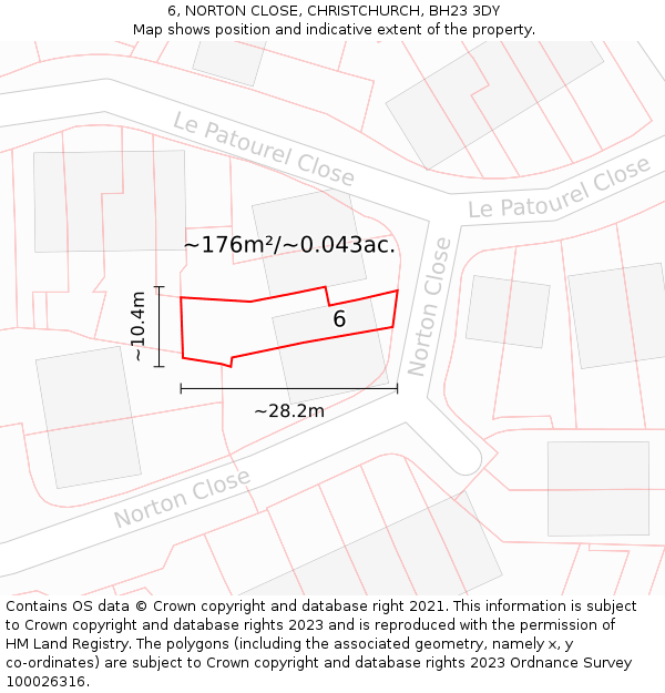 6, NORTON CLOSE, CHRISTCHURCH, BH23 3DY: Plot and title map