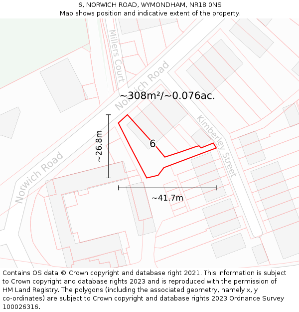 6, NORWICH ROAD, WYMONDHAM, NR18 0NS: Plot and title map