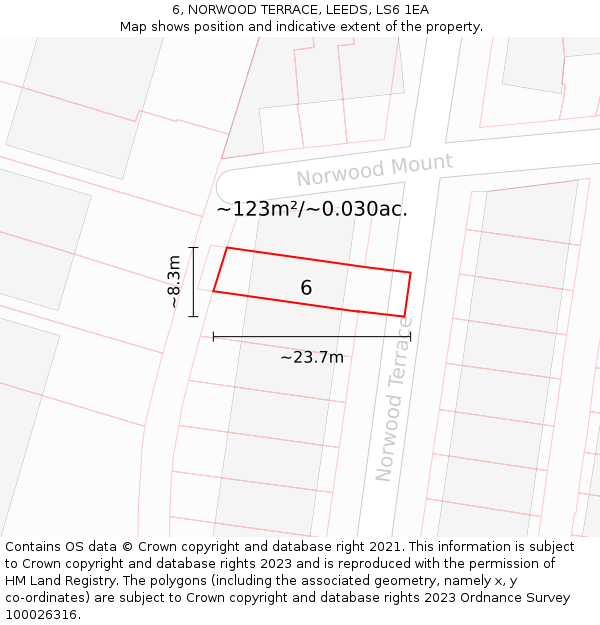 6, NORWOOD TERRACE, LEEDS, LS6 1EA: Plot and title map
