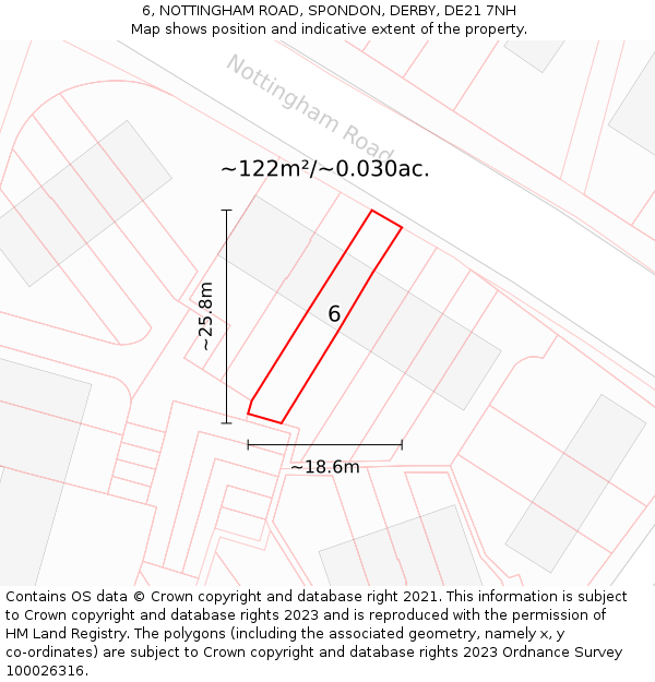 6, NOTTINGHAM ROAD, SPONDON, DERBY, DE21 7NH: Plot and title map