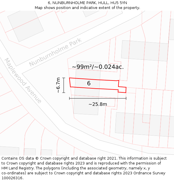 6, NUNBURNHOLME PARK, HULL, HU5 5YN: Plot and title map