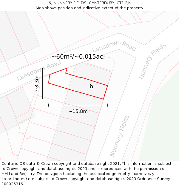 6, NUNNERY FIELDS, CANTERBURY, CT1 3JN: Plot and title map