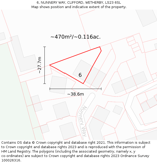 6, NUNNERY WAY, CLIFFORD, WETHERBY, LS23 6SL: Plot and title map