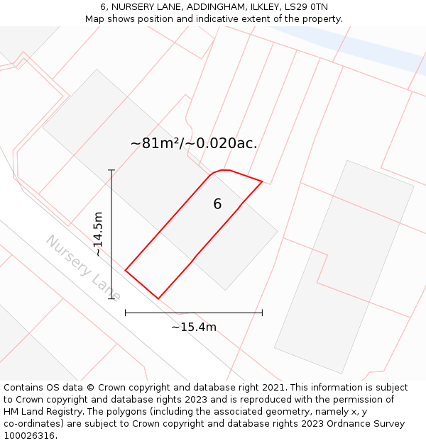 6, NURSERY LANE, ADDINGHAM, ILKLEY, LS29 0TN: Plot and title map