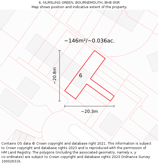 6, NURSLING GREEN, BOURNEMOUTH, BH8 0NR: Plot and title map