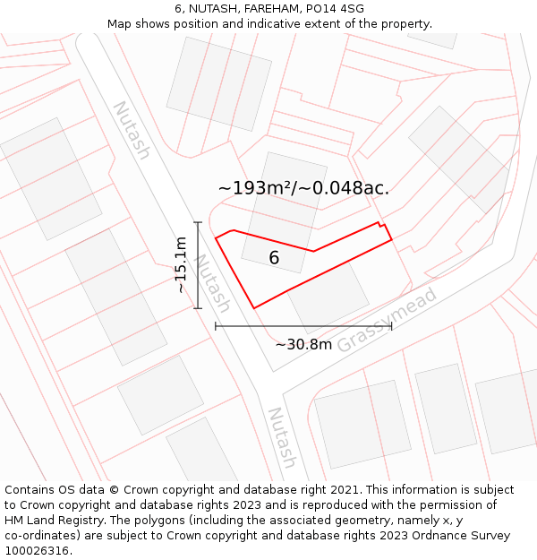 6, NUTASH, FAREHAM, PO14 4SG: Plot and title map