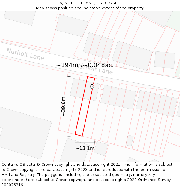 6, NUTHOLT LANE, ELY, CB7 4PL: Plot and title map