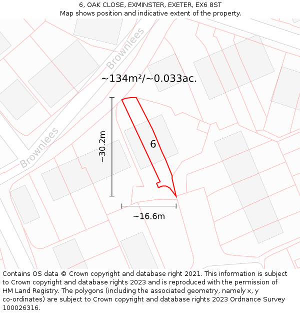 6, OAK CLOSE, EXMINSTER, EXETER, EX6 8ST: Plot and title map