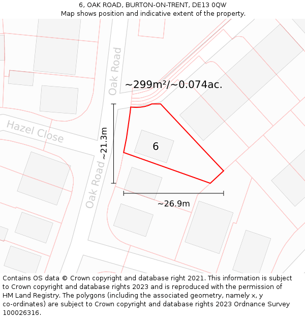 6, OAK ROAD, BURTON-ON-TRENT, DE13 0QW: Plot and title map