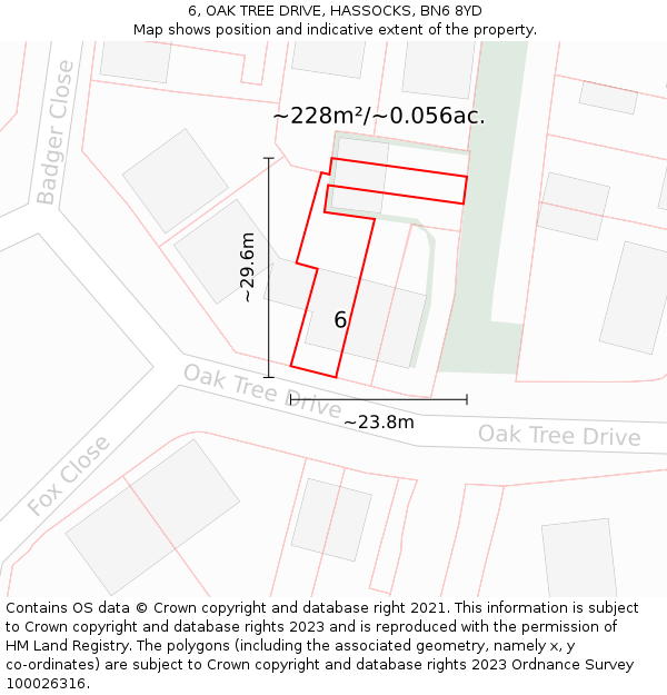 6, OAK TREE DRIVE, HASSOCKS, BN6 8YD: Plot and title map