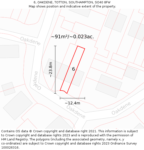 6, OAKDENE, TOTTON, SOUTHAMPTON, SO40 8FW: Plot and title map