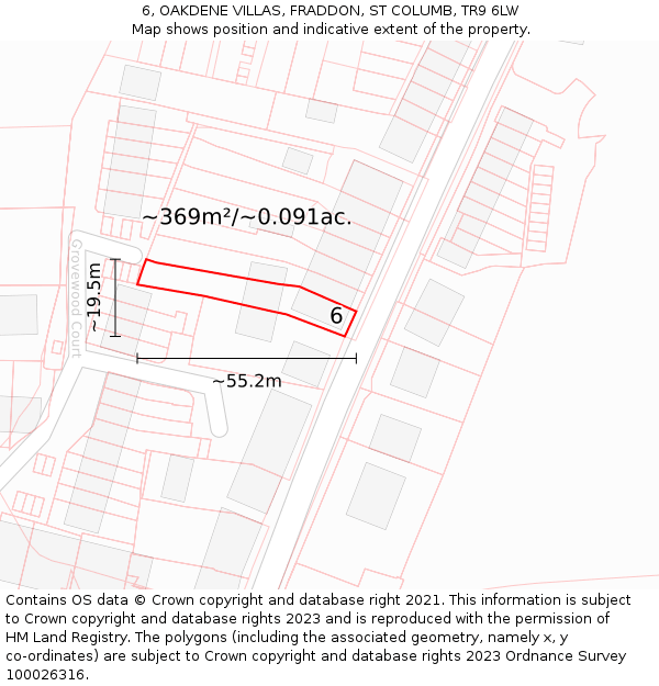 6, OAKDENE VILLAS, FRADDON, ST COLUMB, TR9 6LW: Plot and title map