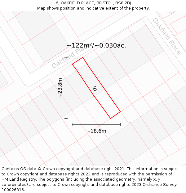 6, OAKFIELD PLACE, BRISTOL, BS8 2BJ: Plot and title map