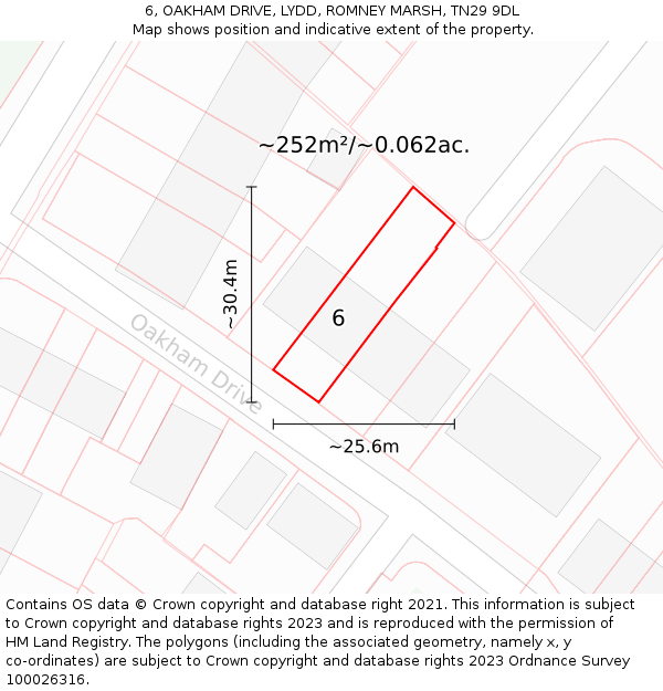 6, OAKHAM DRIVE, LYDD, ROMNEY MARSH, TN29 9DL: Plot and title map