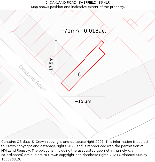 6, OAKLAND ROAD, SHEFFIELD, S6 4LR: Plot and title map