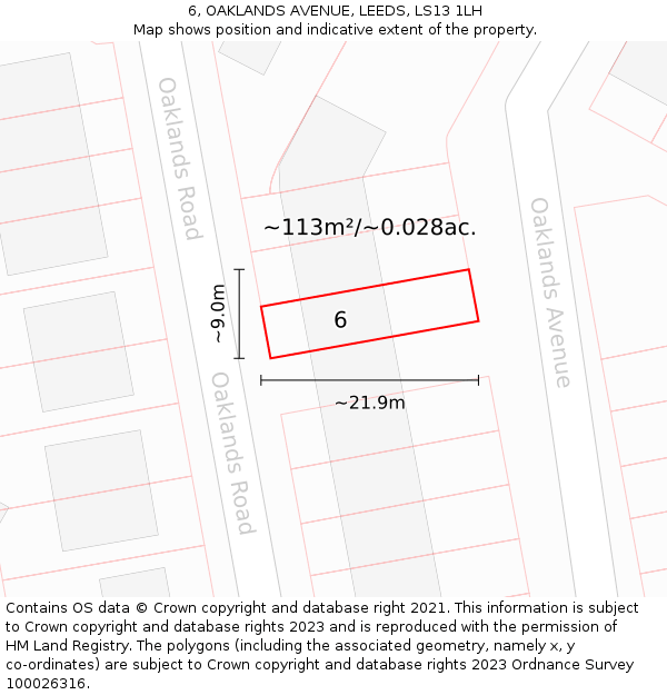 6, OAKLANDS AVENUE, LEEDS, LS13 1LH: Plot and title map