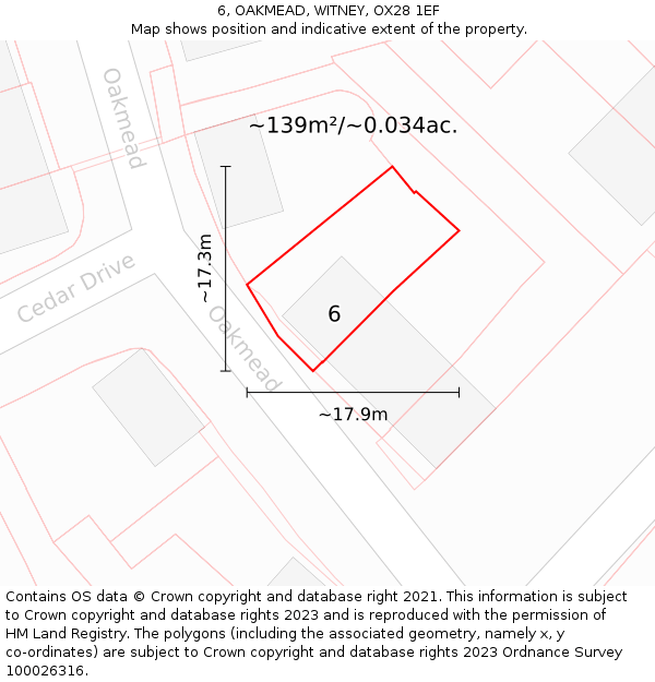 6, OAKMEAD, WITNEY, OX28 1EF: Plot and title map