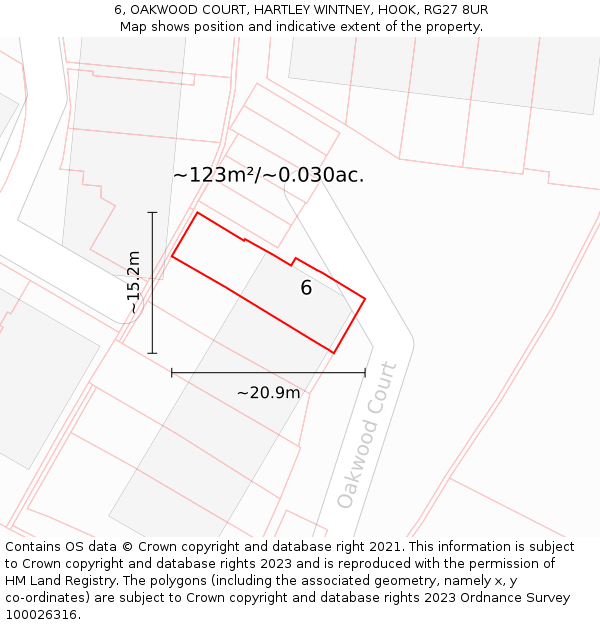 6, OAKWOOD COURT, HARTLEY WINTNEY, HOOK, RG27 8UR: Plot and title map