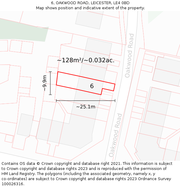 6, OAKWOOD ROAD, LEICESTER, LE4 0BD: Plot and title map