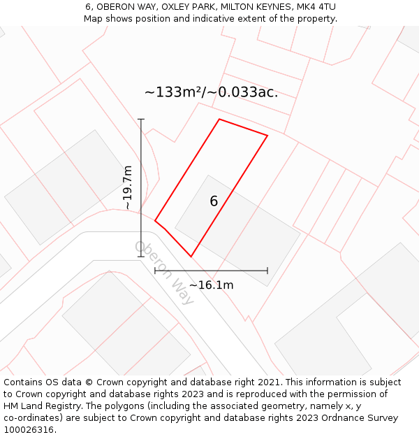 6, OBERON WAY, OXLEY PARK, MILTON KEYNES, MK4 4TU: Plot and title map