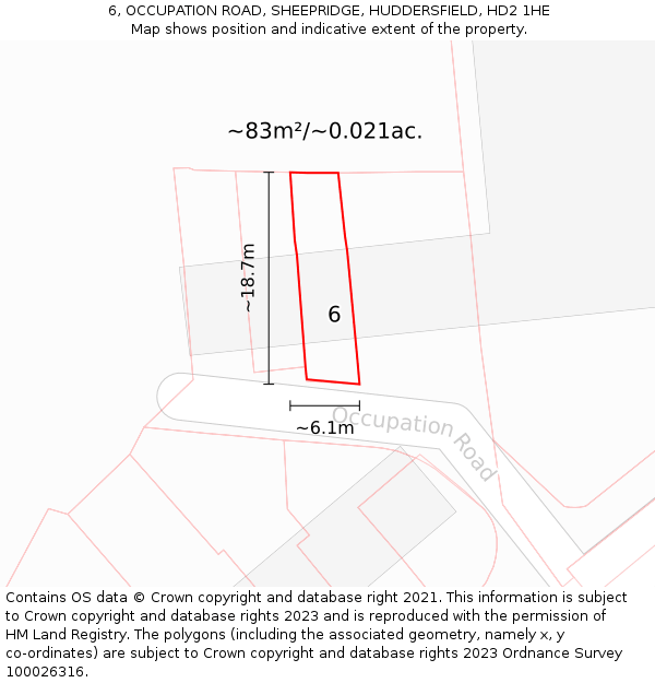 6, OCCUPATION ROAD, SHEEPRIDGE, HUDDERSFIELD, HD2 1HE: Plot and title map