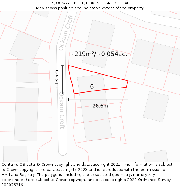 6, OCKAM CROFT, BIRMINGHAM, B31 3XP: Plot and title map
