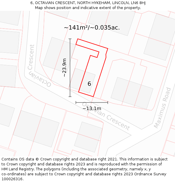 6, OCTAVIAN CRESCENT, NORTH HYKEHAM, LINCOLN, LN6 8HJ: Plot and title map