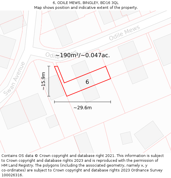 6, ODILE MEWS, BINGLEY, BD16 3QL: Plot and title map