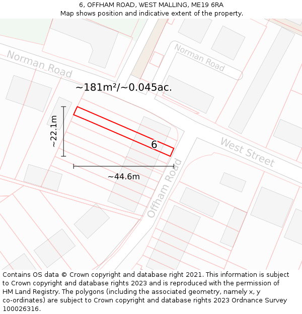 6, OFFHAM ROAD, WEST MALLING, ME19 6RA: Plot and title map