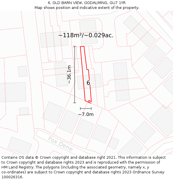 6, OLD BARN VIEW, GODALMING, GU7 1YR: Plot and title map