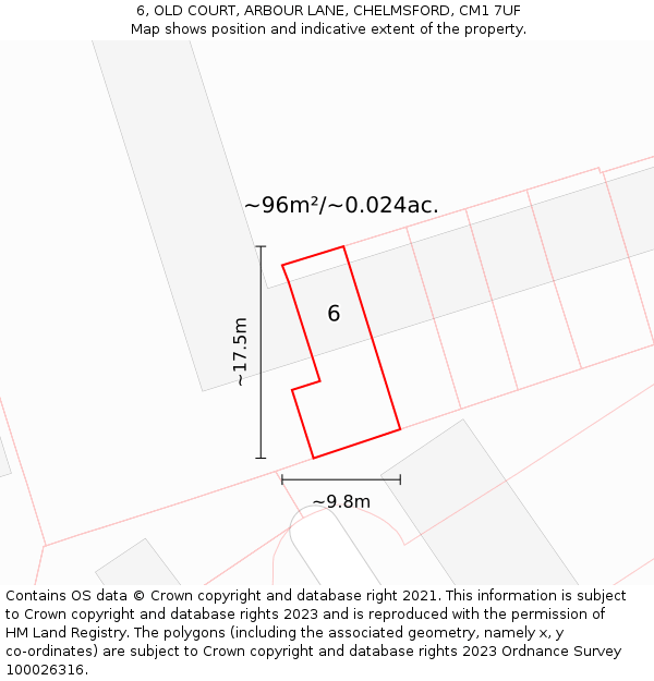 6, OLD COURT, ARBOUR LANE, CHELMSFORD, CM1 7UF: Plot and title map
